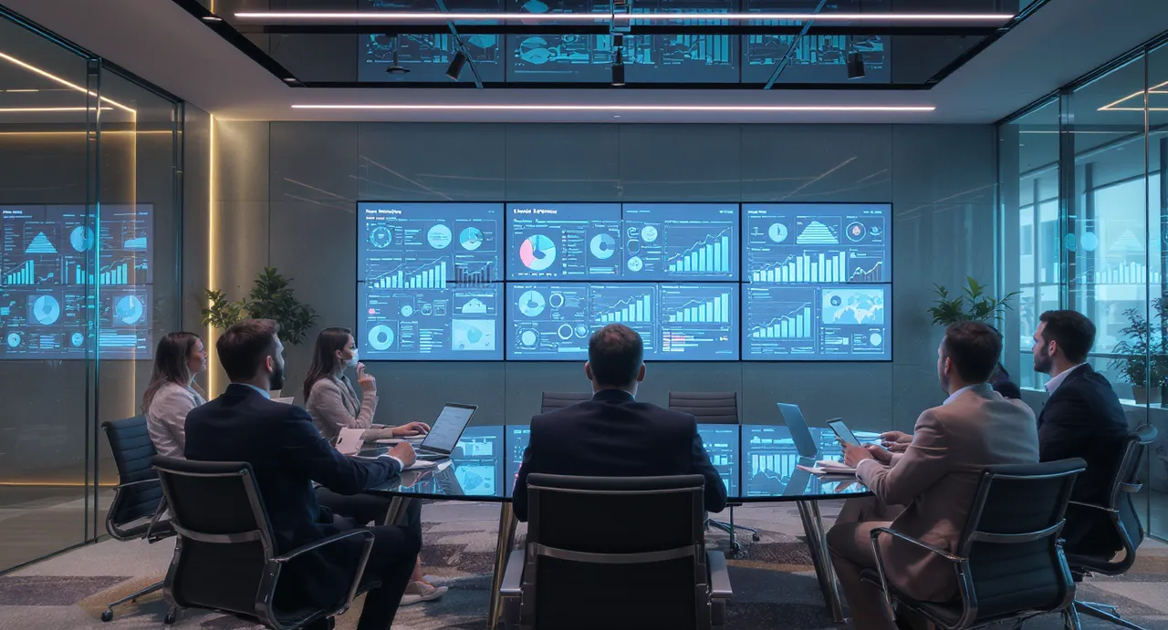 Stratégie marketing B2B avec équipe analysant plan stratégique