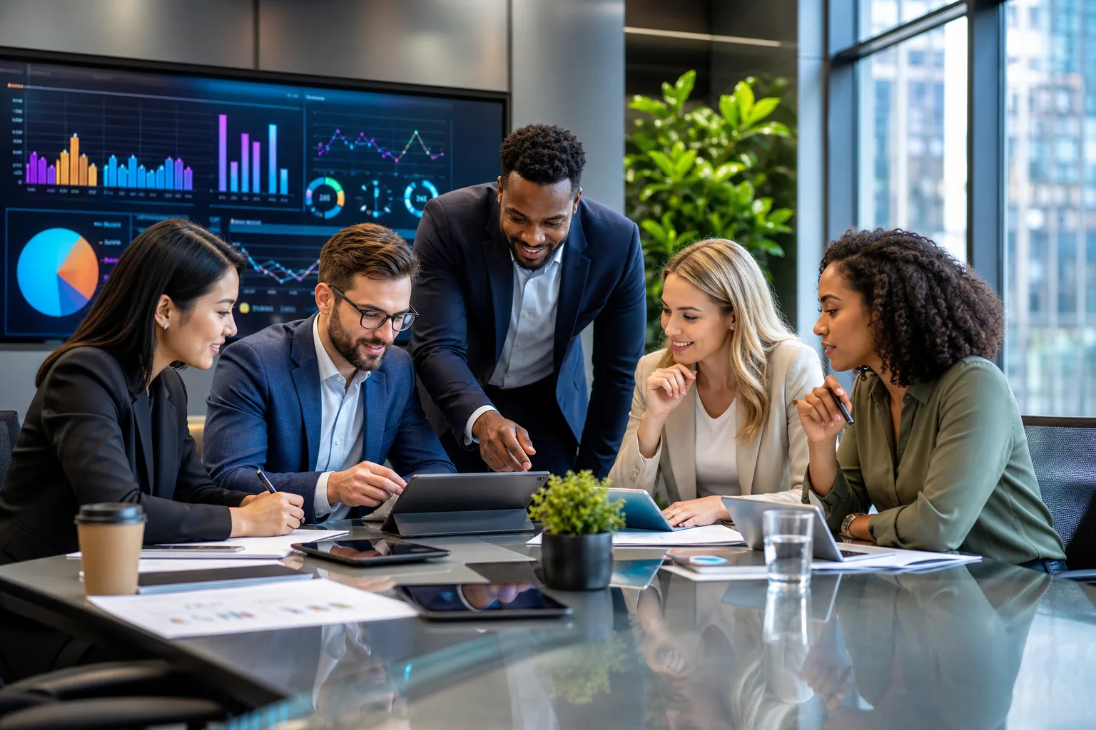 Équipe marketing et vente collaborant pour stratégie commerciale B2B