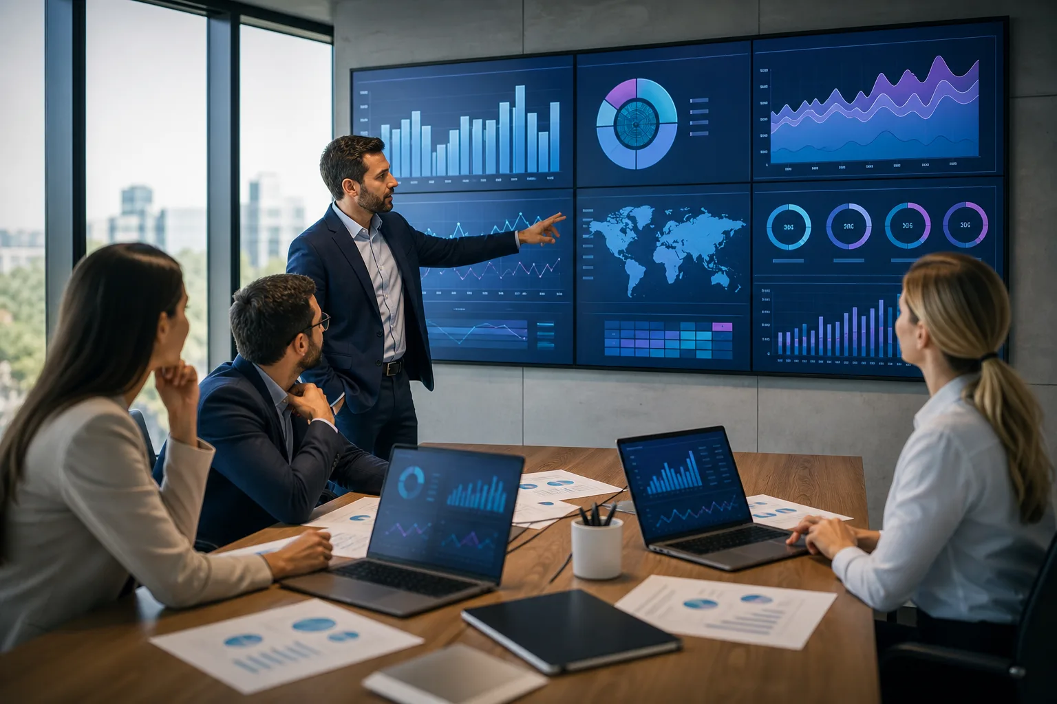 Équipe commerciale analysant des KPI B2B et performance