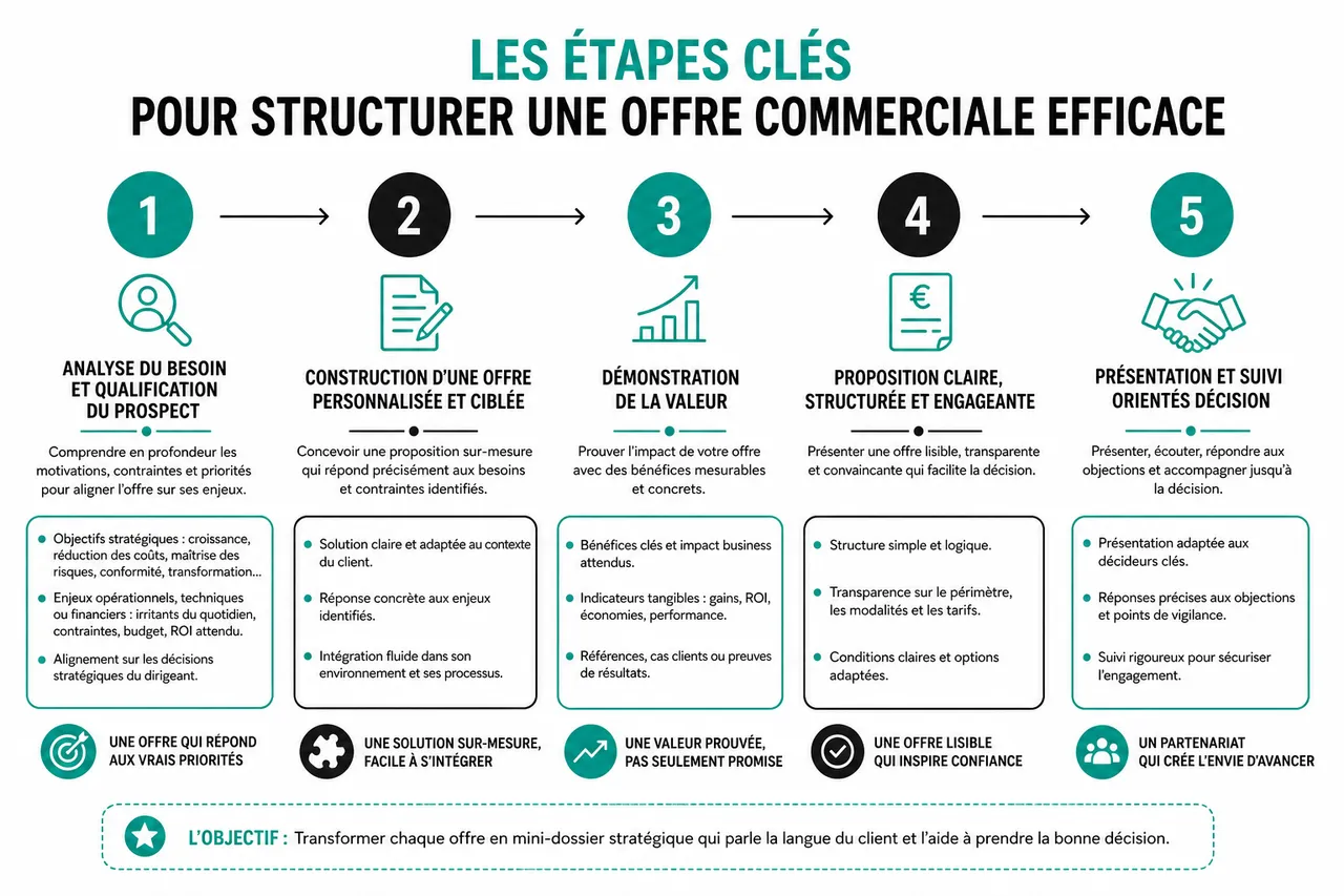 Construire une offre commerciale B2B que vos prospects ont envie d’acheter (et non de négocier) , Les étapes clés pour structurer une offre commerciale efficace