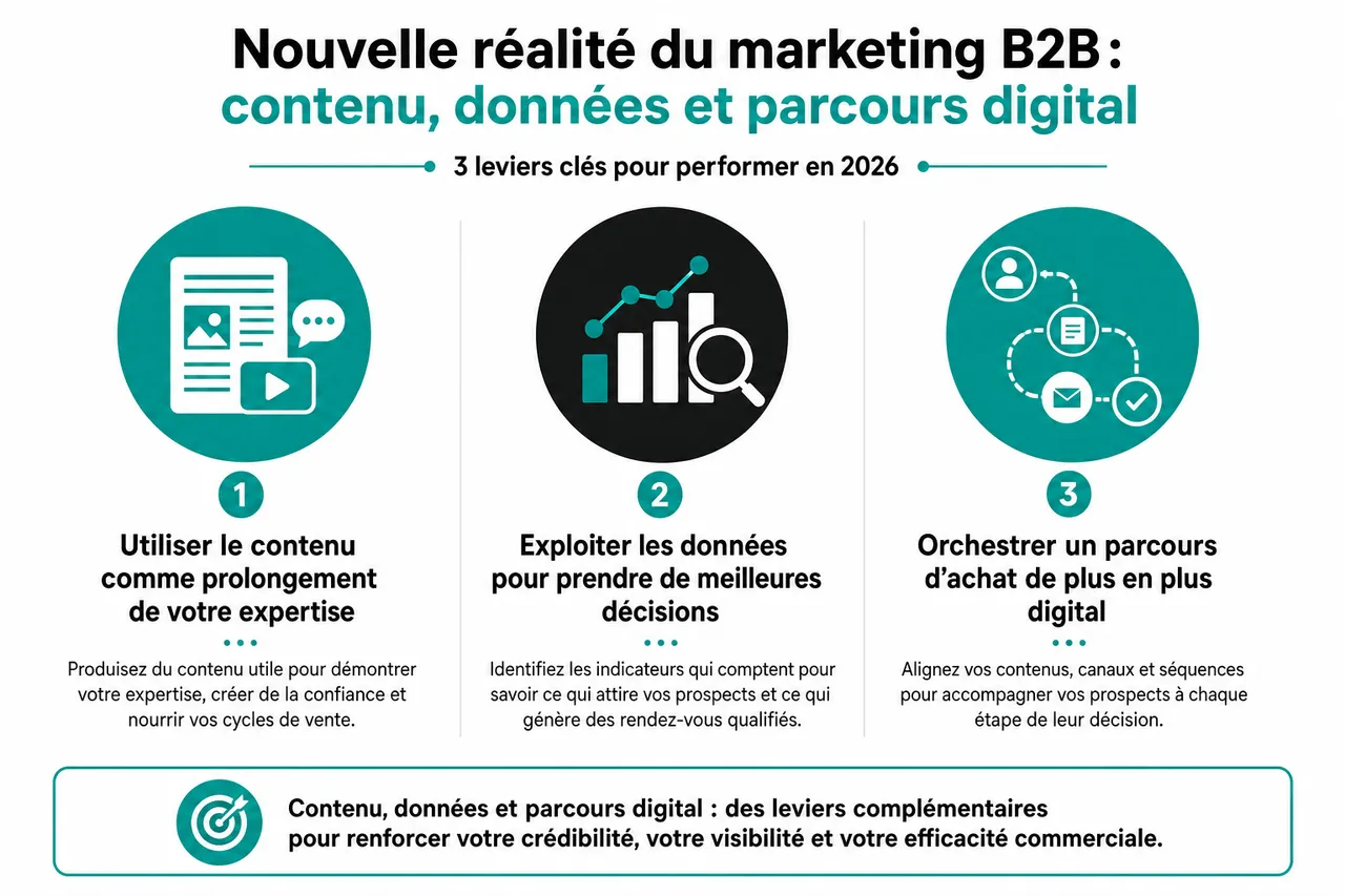 Marketing en B2B: par où commencer quand on a surtout fonctionné par réseau jusqu’ici? , Nouvelle réalité du marketing B2B: contenu, données et parcours digital