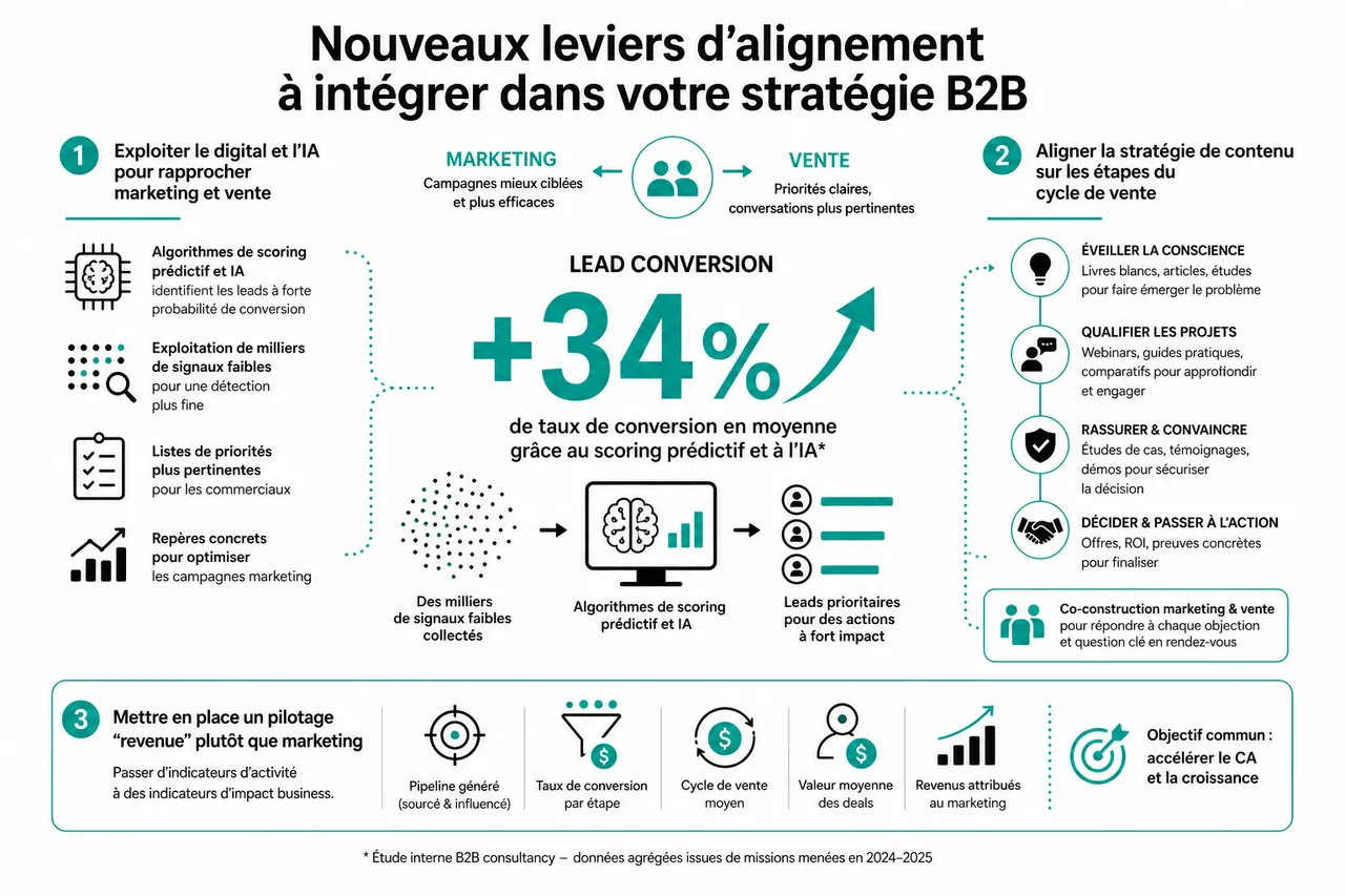 Marketing et vente en B2B avec 5 alignements à mettre en place pour ne plus perdre de deals en route , Nouveaux leviers d’alignement à intégrer dans votre stratégie B2B