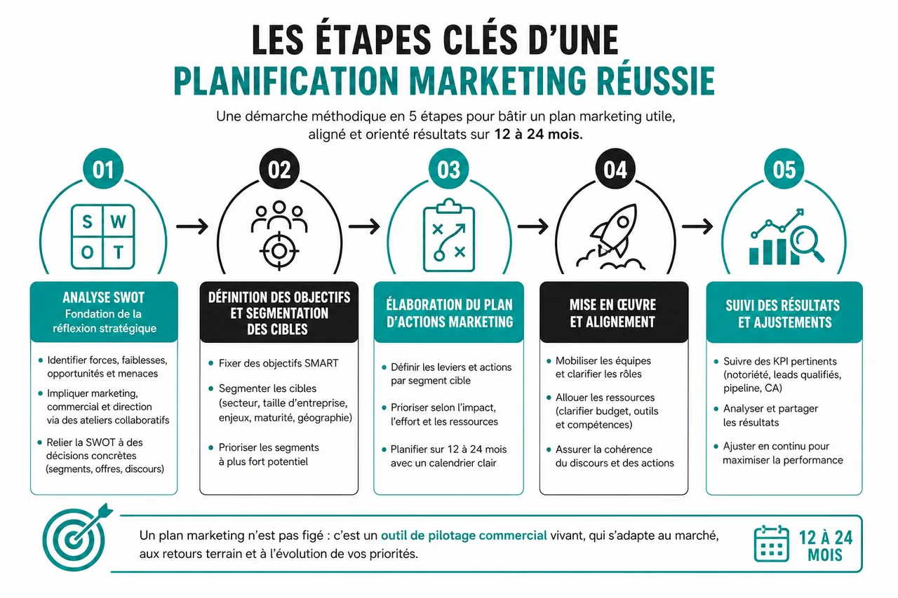 Planification marketing en B2B et comment prioriser vos actions quand les ressources sont limitées? , Les étapes clés d’une planification marketing réussie