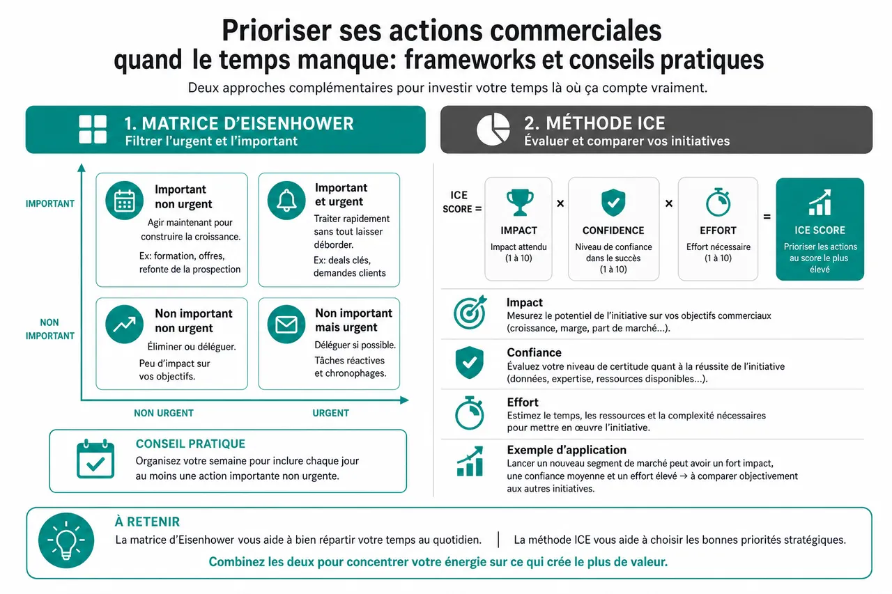 Pilotage commercial B2B pour dirigeants et où mettre votre énergie quand vous manquez de temps , Prioriser ses actions commerciales quand le temps manque: frameworks et conseils pratiques
