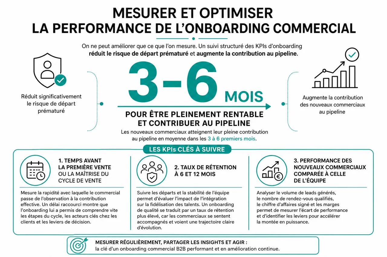Onboarding des commerciaux B2B avec 5 éléments à mettre en place pour qu’ils soient vite rentables , Mesurer et optimiser la performance de l’onboarding commercial