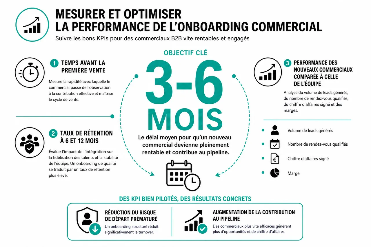 Onboarding des commerciaux B2B avec 5 éléments à mettre en place pour qu’ils soient vite rentables , Mesurer et optimiser la performance de l’onboarding commercial