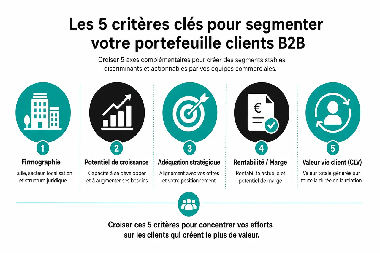 Segmentation du portefeuille clients B2B avec 5 critères pour concentrer vos efforts là où le profit se joue , Méthodologies et critères de segmentation efficaces en B2B