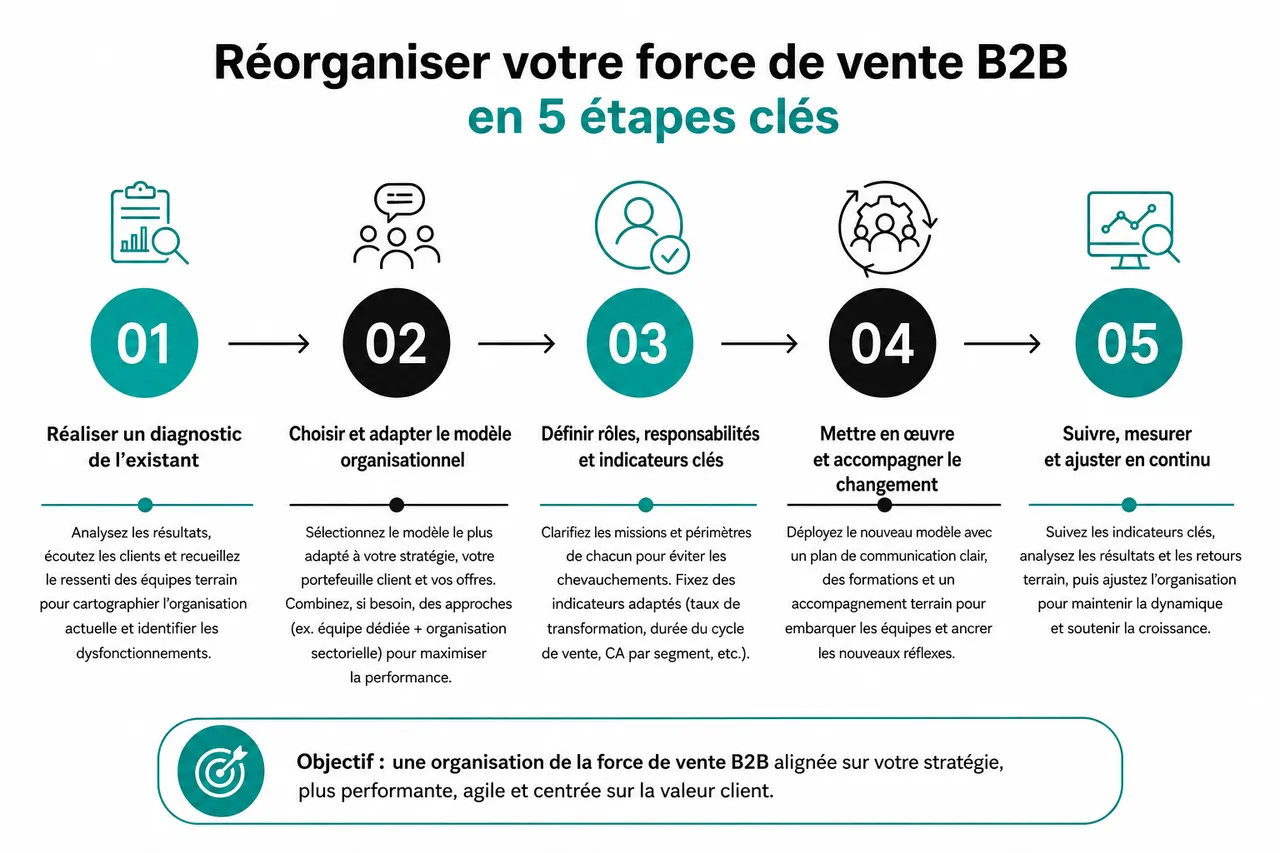 Comment réorganiser votre force de vente B2B sans casser la dynamique existante? , Comment structurer ou réorganiser une force de vente B2B étape par étape?