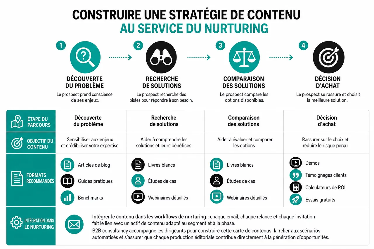 Lead nurturing en B2B, comment transformer des leads froids en opportunités concrètes , Construire une stratégie de contenu au service du nurturing