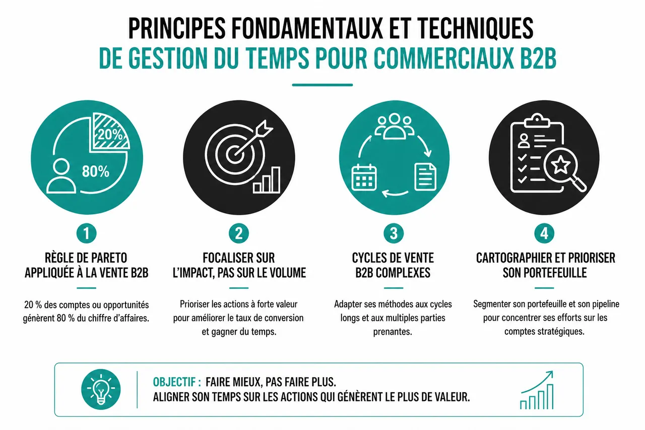 6 techniques de gestion du temps pour dirigeants et commerciaux B2B débordés , Principes fondamentaux et techniques de gestion du temps pour commerciaux B2B