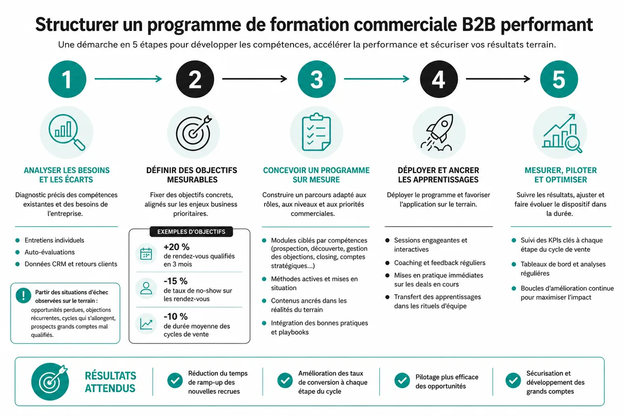 Mettre en place un plan de formation commerciale B2B qui produit enfin des résultats terrain , Structurer un programme de formation commerciale B2B performant