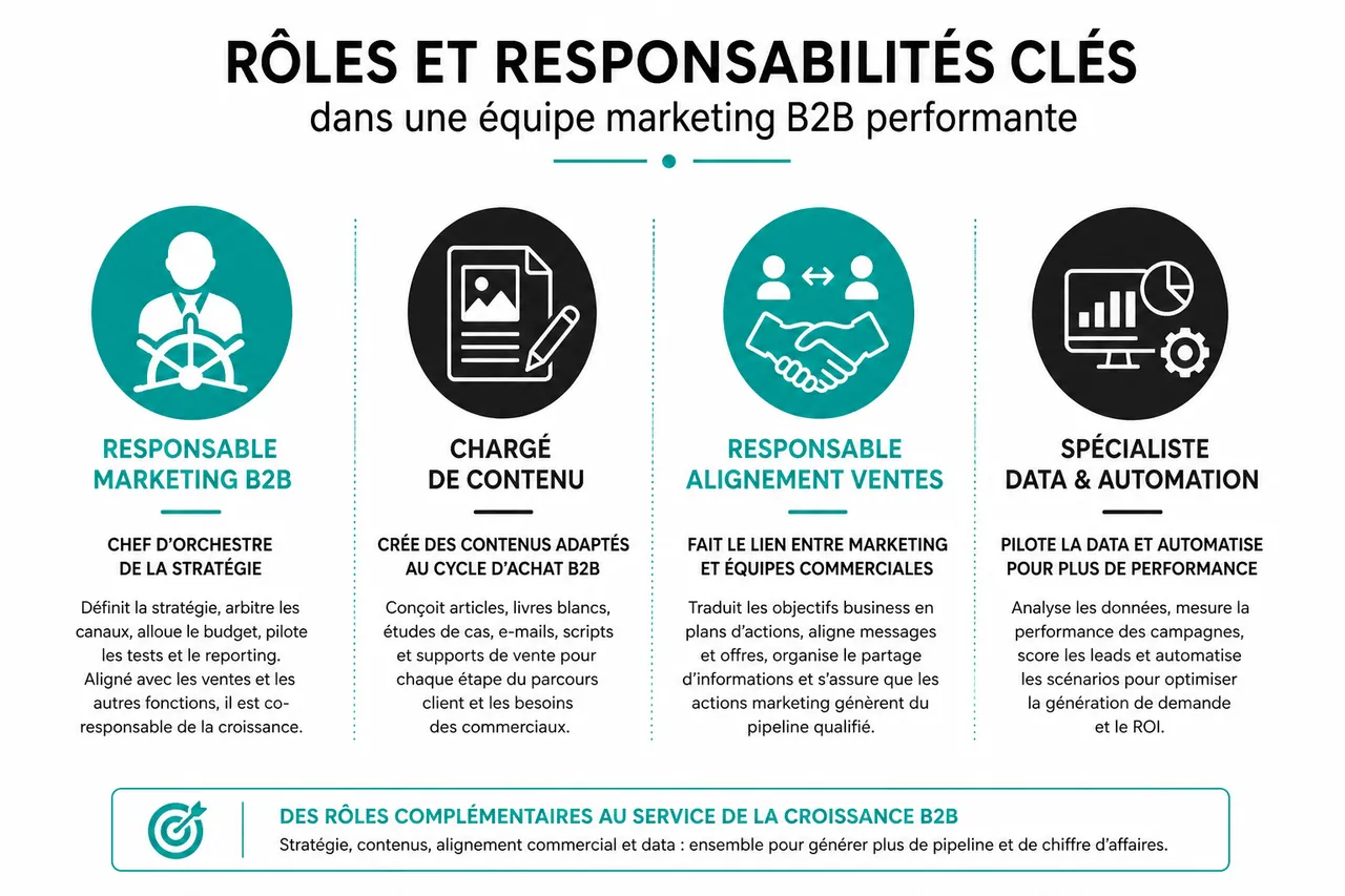 Structurer un service marketing B2B quand vous partez (presque) de zéro , Rôles et responsabilités clés dans une équipe marketing B2B performante