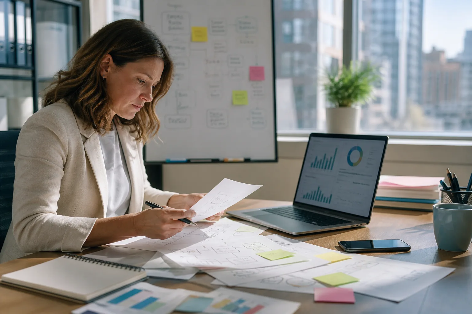 Équipe marketing B2B en réflexion pour structurer un service efficace