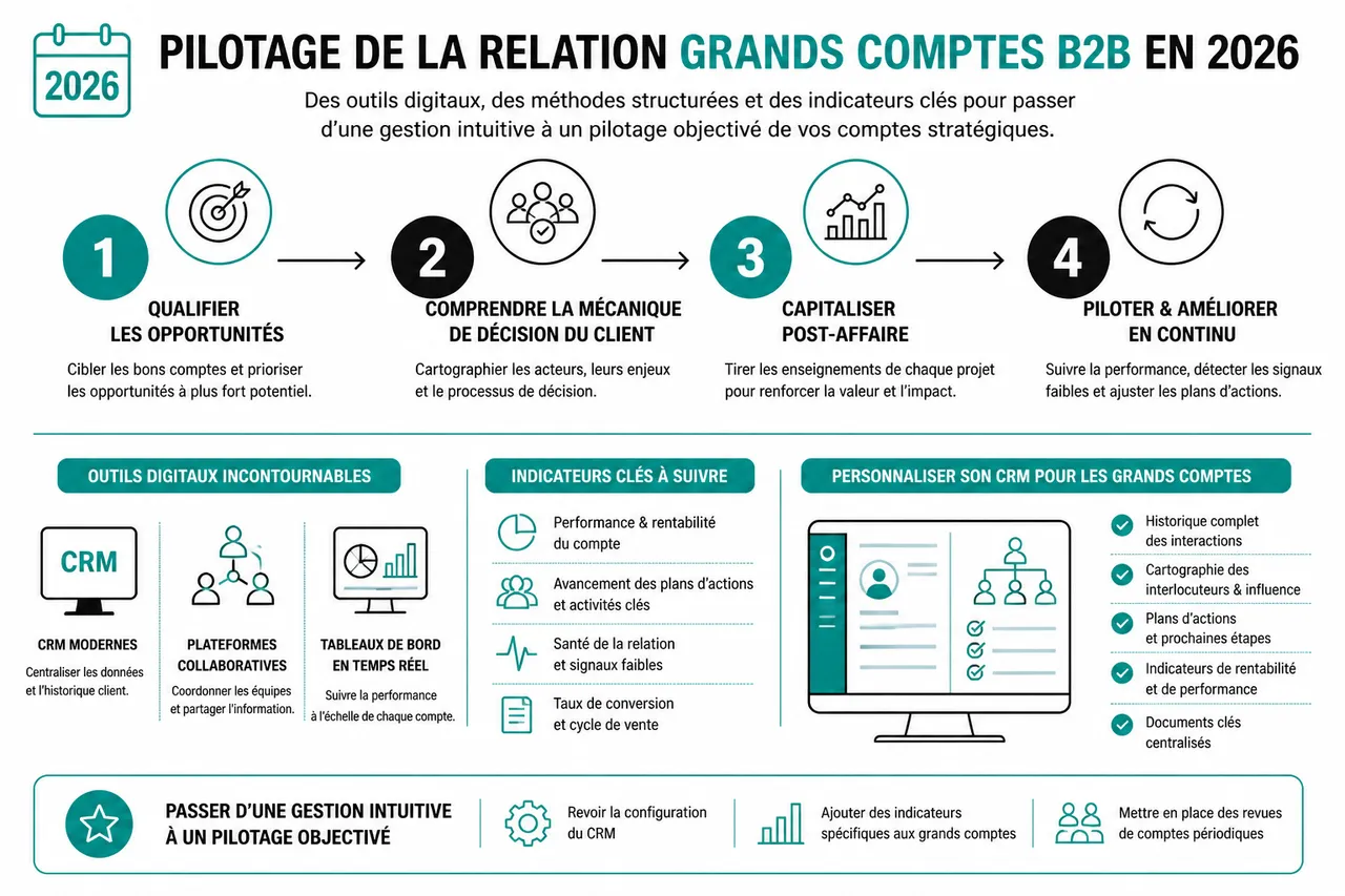 Gérer vos grands comptes en B2B sans dépendre d’un seul commercial clé , Outils digitaux, indicateurs et méthodes de pilotage performants en 2026