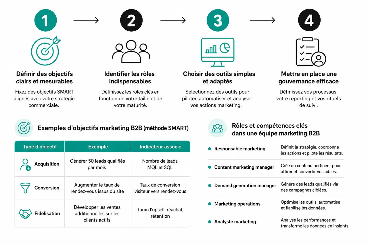 Structurer un service marketing B2B quand vous partez (presque) de zéro , Étapes clés pour organiser un service marketing B2B performant