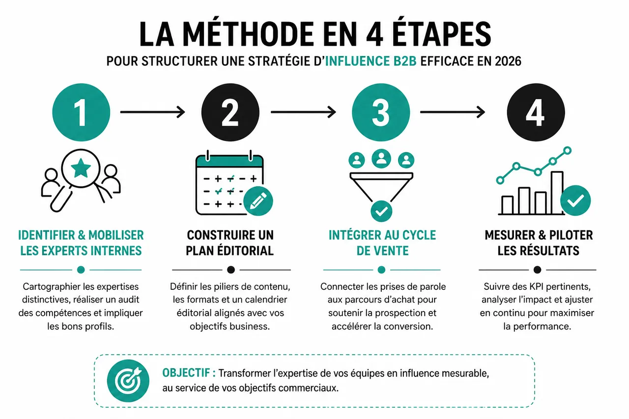 Marketing d’influence en B2B, comment utiliser l’expertise de votre équipe plutôt que des « stars » hors sujet , Comment structurer une stratégie d’influence B2B efficace en 2026?