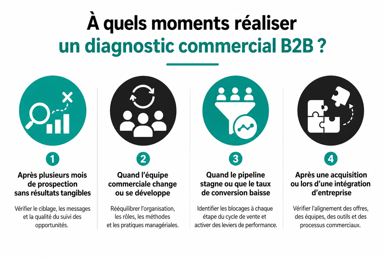 Réaliser un diagnostic commercial B2B en 7 questions quand vous manquez de données fiables , À quels moments réaliser un diagnostic commercial B2B?