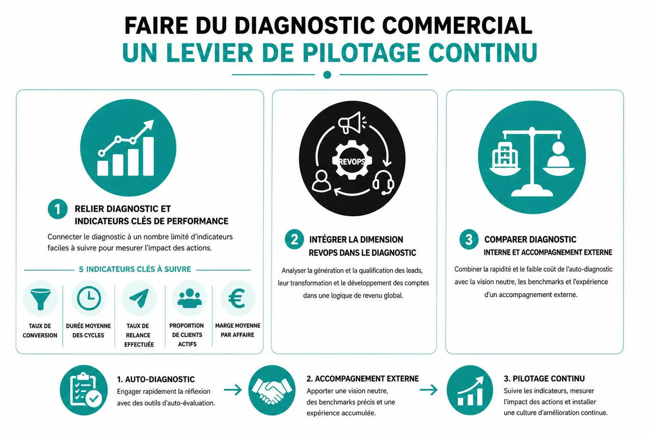 Réaliser un diagnostic commercial B2B en 7 questions quand vous manquez de données fiables , Faire du diagnostic commercial un levier de pilotage continu