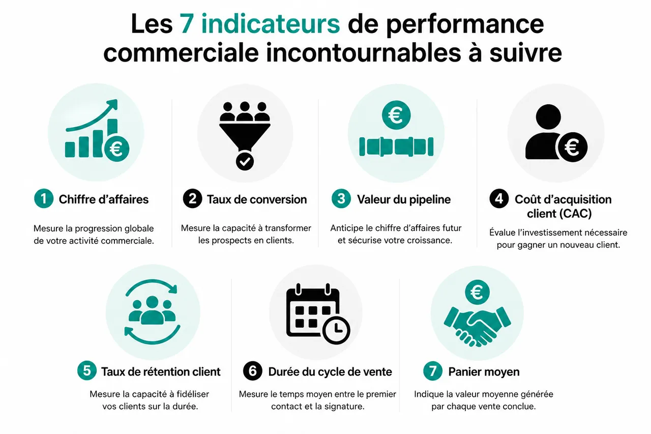 7 indicateurs de performance commerciale à suivre sans se tromper , Les 7 indicateurs de performance commerciale incontournables à suivre