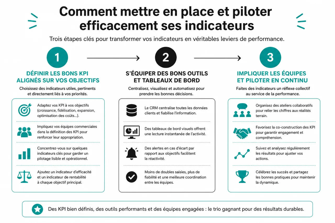 7 indicateurs de performance commerciale à suivre sans se tromper , Comment mettre en place et piloter efficacement ses indicateurs