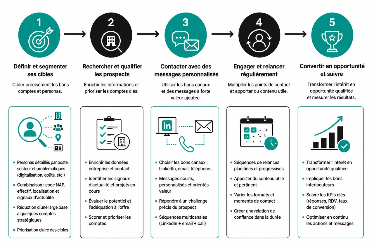 Les nouvelles tendances de la prospection commerciale en B2B en 2026 , Méthodologies et étapes clés pour structurer une prospection efficace