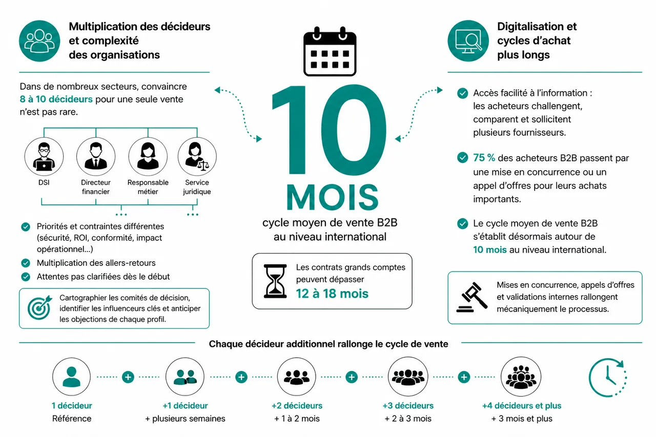 Pourquoi le cycle de vente en B2B s’allonge et comment le raccourcir sans forcer? , Pourquoi le cycle de vente B2B s’allonge-t-il en 2026?