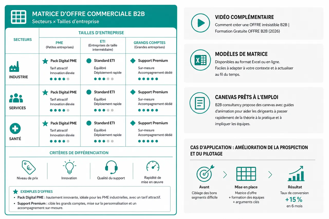 Construire une matrice d’offre commerciale pour mieux se positionner face à la concurrence , Exemples concrets, modèles et cas d’application en B2B