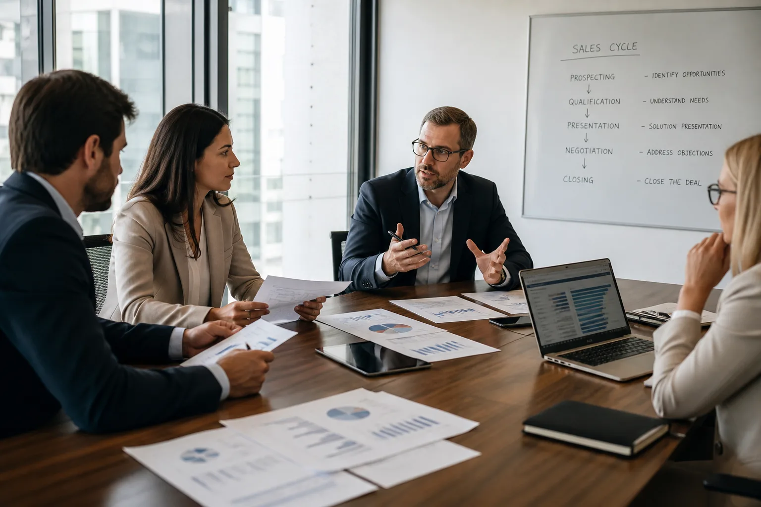 Processus de vente B2B avec étapes et délais illustrés