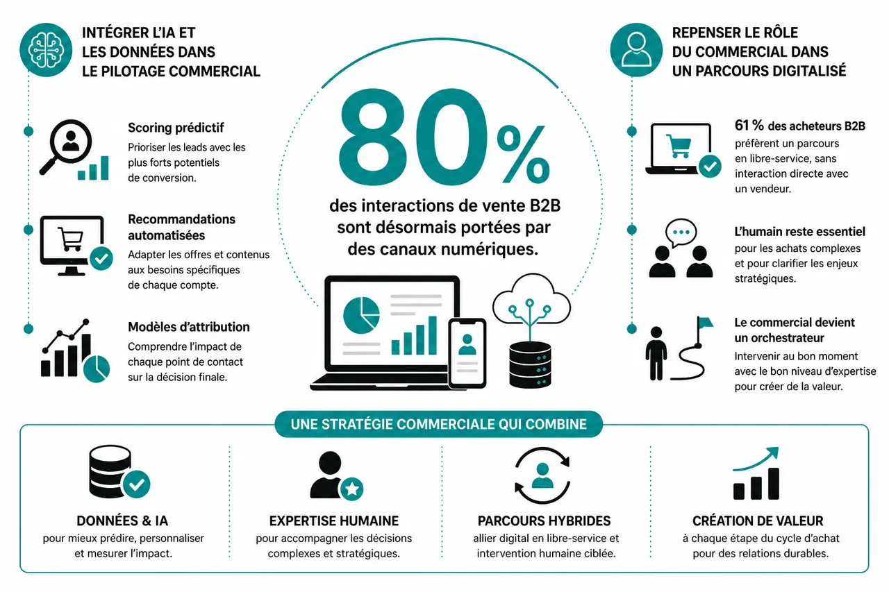 Comment élaborer une stratégie commerciale B2B centrée sur l’impact en 2026 , Aligner la stratégie commerciale avec les tendances digitales et l’IA