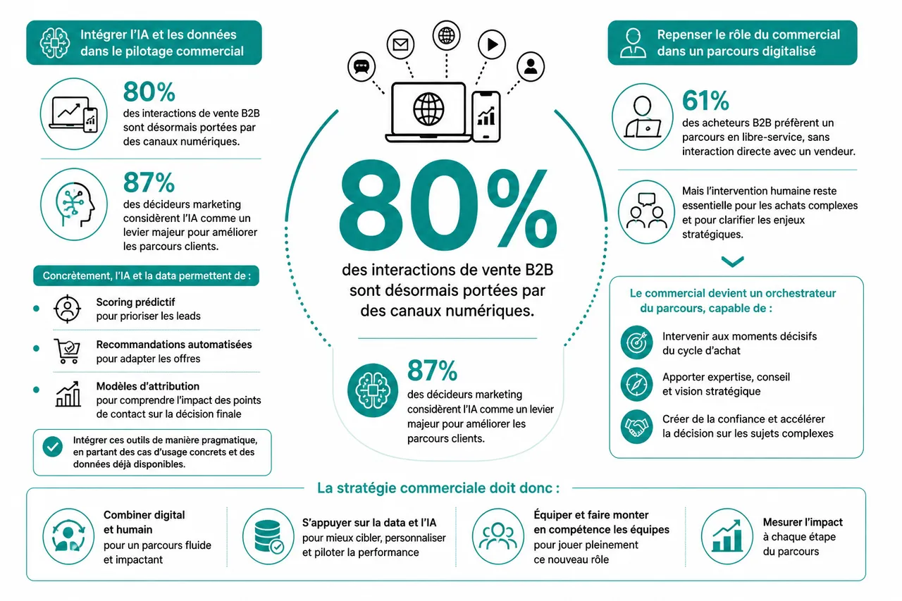 Comment élaborer une stratégie commerciale B2B centrée sur l’impact en 2026 , Aligner la stratégie commerciale avec les tendances digitales et l’IA