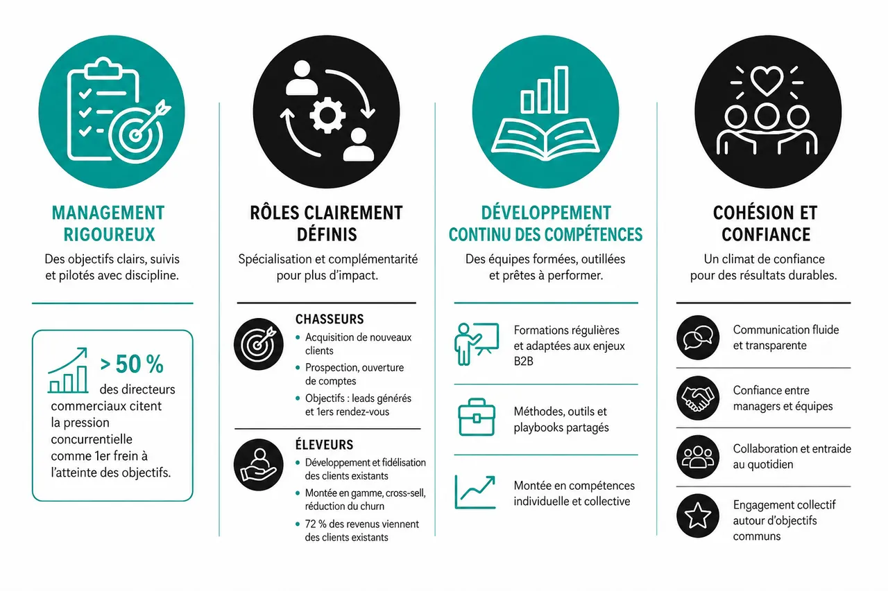 7 leviers pour booster durablement la performance commerciale B2B en 2026 , Structurer et piloter efficacement les équipes commerciales
