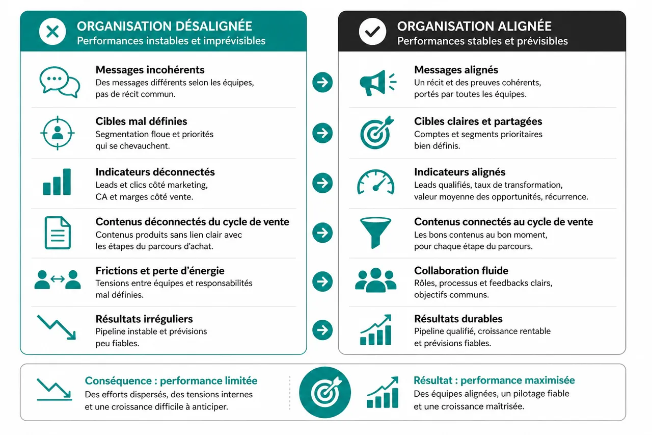 7 leviers pour booster durablement la performance commerciale B2B en 2026 , Aligner marketing, vente et stratégie pour maximiser la performance commerciale