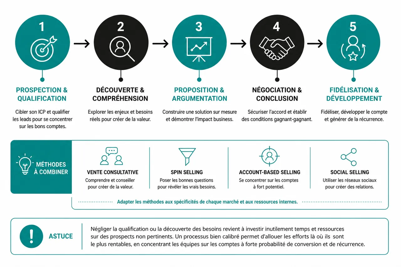 Vente B2B: comment répondre aux nouvelles attentes des acheteurs en 2026 , Les étapes clés et méthodes pour structurer une vente B2B performante
