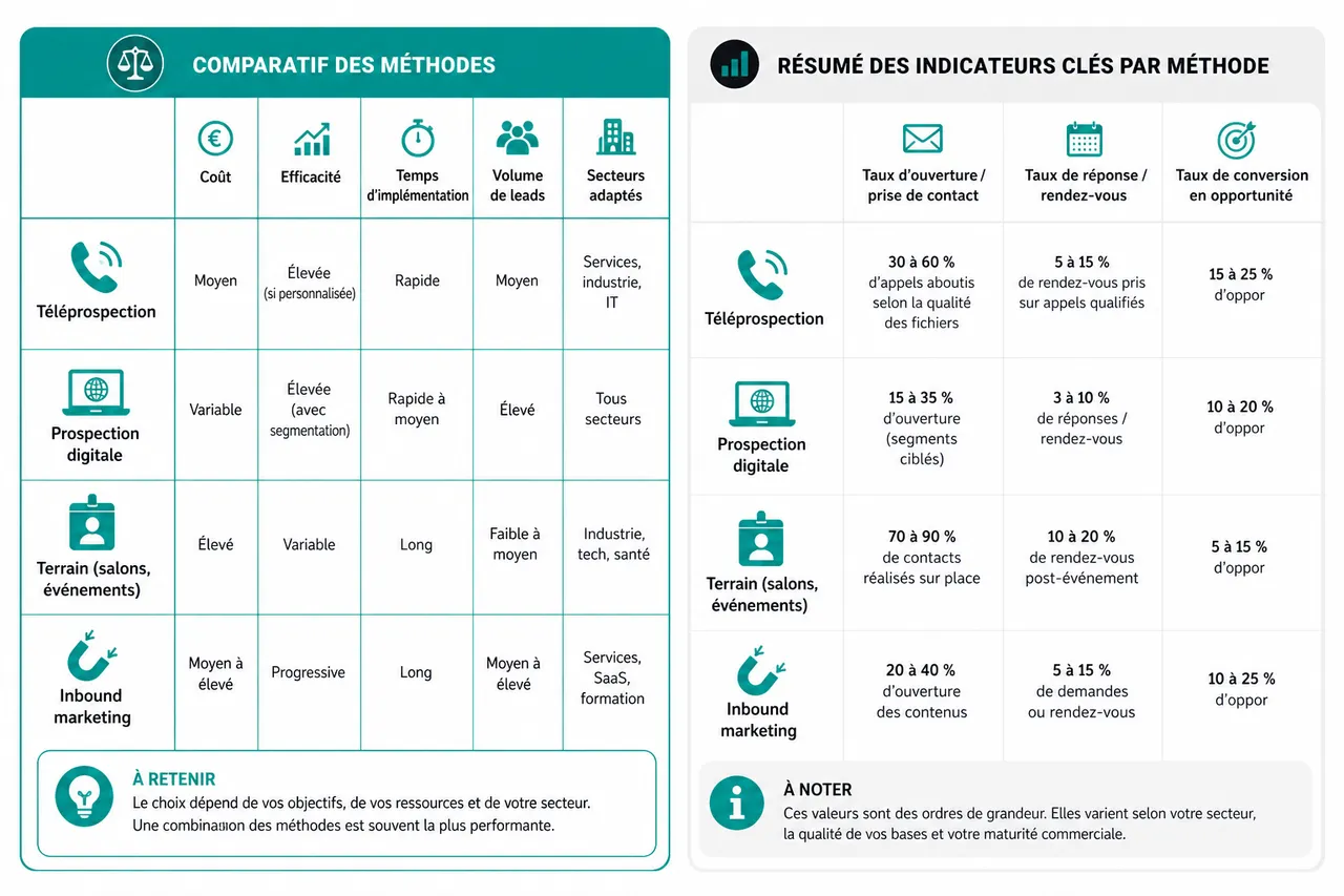 Diversifier ses méthodes de prospection B2B pour maximiser ses chances , Comparatif et critères de choix des méthodes de prospection