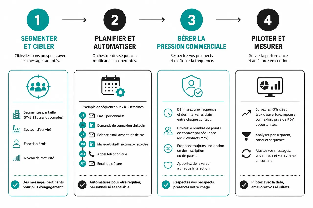 Orchestrer efficacement la prospection multicanale B2B sans saturer vos prospects , Étapes et bonnes pratiques pour réussir sa prospection multicanale