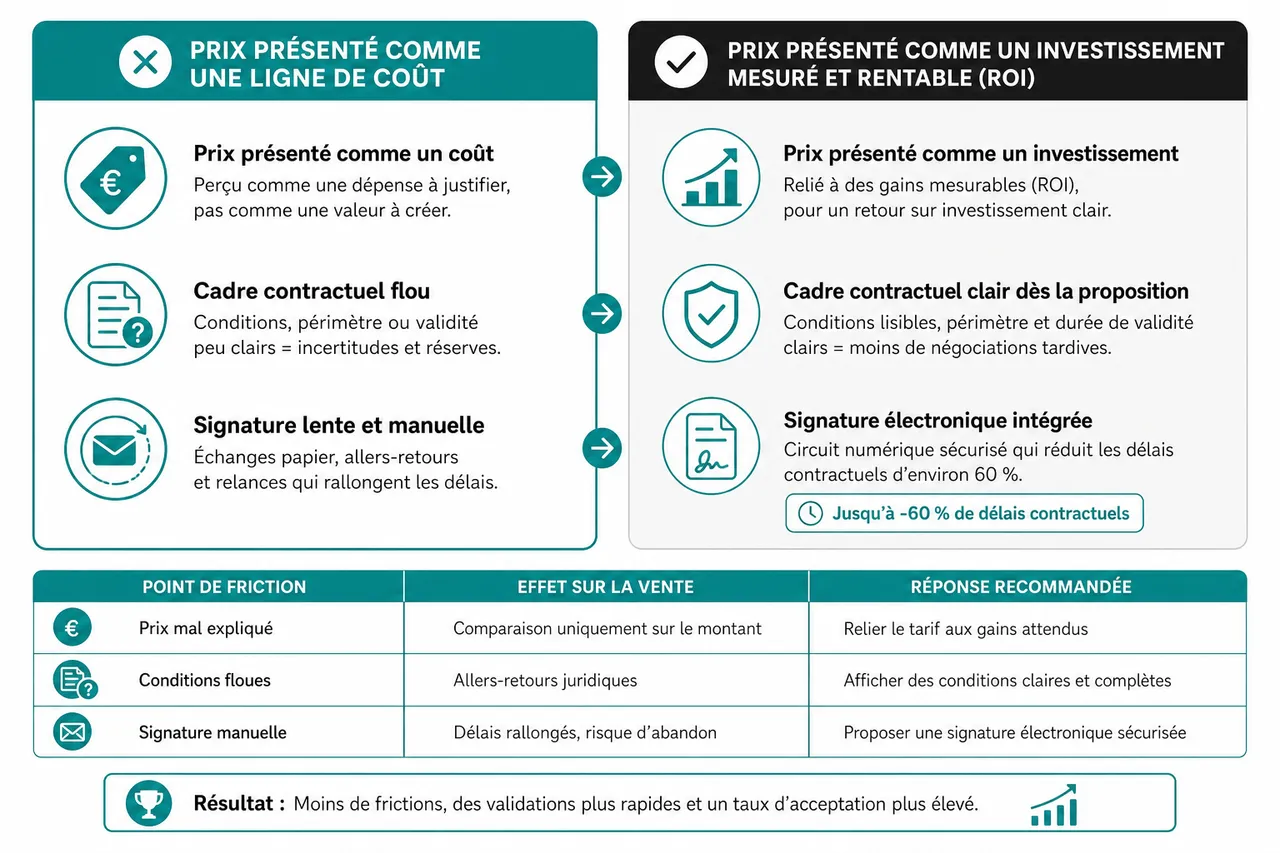 Les 5 éléments clés d’une proposition commerciale B2B qui font accepter ou refuser , Le moment décisif: tarification, conformité et signature