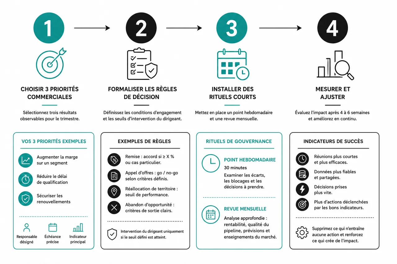 Instaurer une gouvernance commerciale efficace malgré un agenda chargé en 2026 , Un cadre en quatre étapes pour piloter malgré un agenda chargé