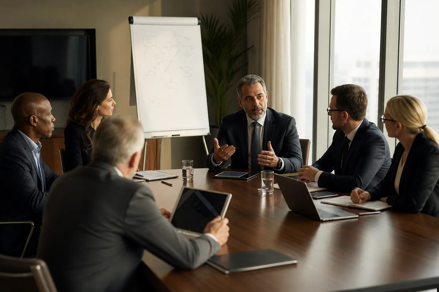 Équipe de professionnels discutant stratégie de vente complexe B2B
